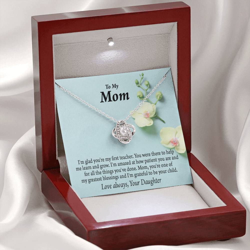 Mother Daughter First Teacher Love Knot Cz Necklace Luxury Box